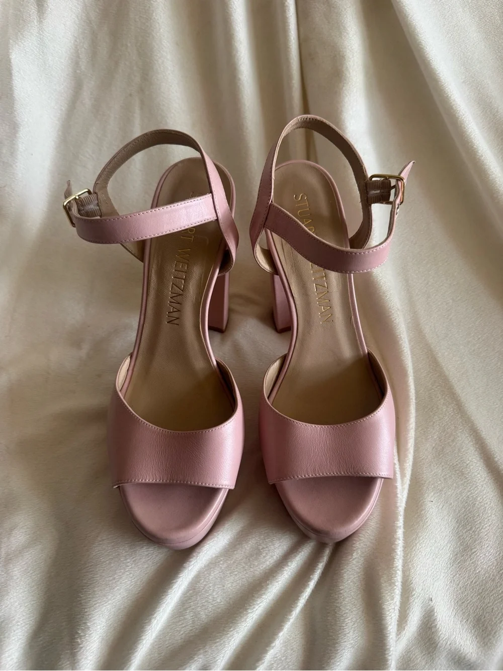 Stuart Weitzman pink leather Ryder platform sandal
